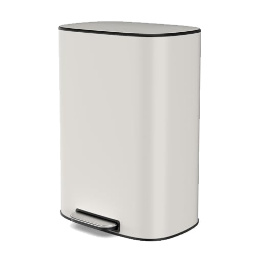 White 13 Gallon Stainless Steel Foot Pedal Large Trash Can with Soft Close Quiet Lid